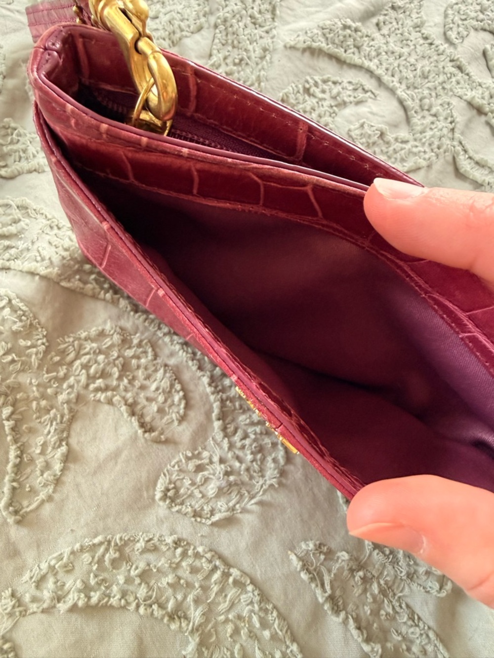 Coach Glossy Croc-Embossed Pink Leather Wristlet with Gold Logo - Picture 4 of 7